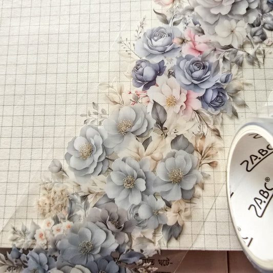 HHLN101 -B Flower Pet sticker Roll Blue | Floral Journal Sticker Retro Pet sticker