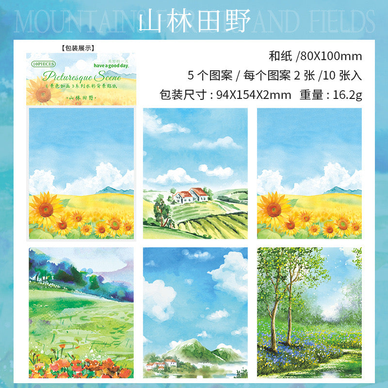 MHD-JSRH001-Scenery Theme Transparent Stickers | 80x100mm | 5 Designs 2 Each | 10 Stickers Total