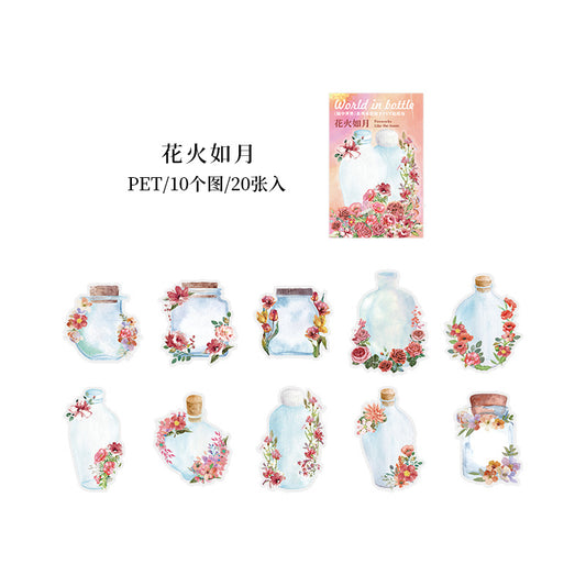 HGD-PZSJ004-Big Bottles with Foral Transparent PET Sticker | 10 Designs | 20 Stickers
