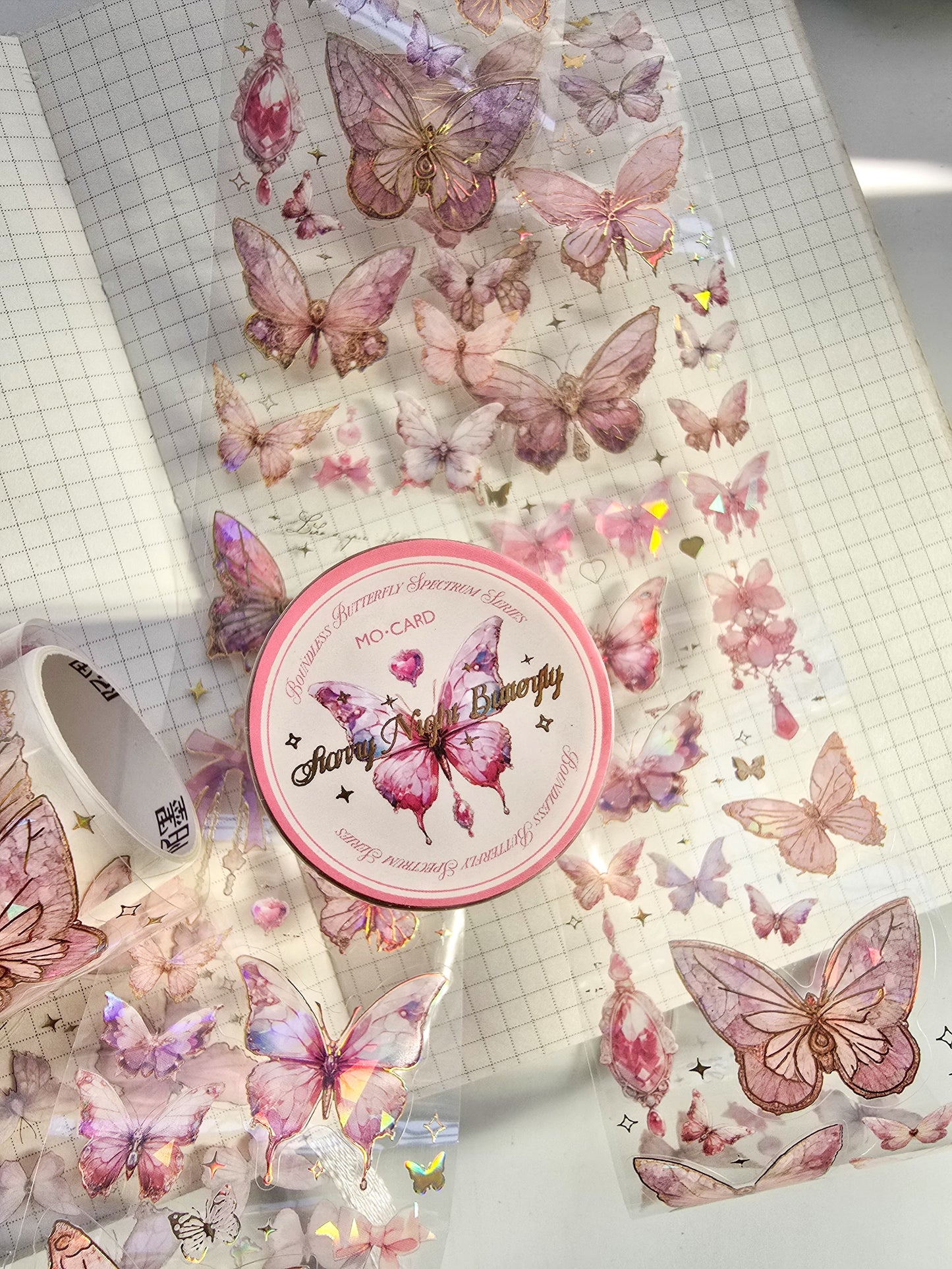 Mmk03H063 Sticker Roll| Foiled Butterfly Pink | Pre Cut sticker