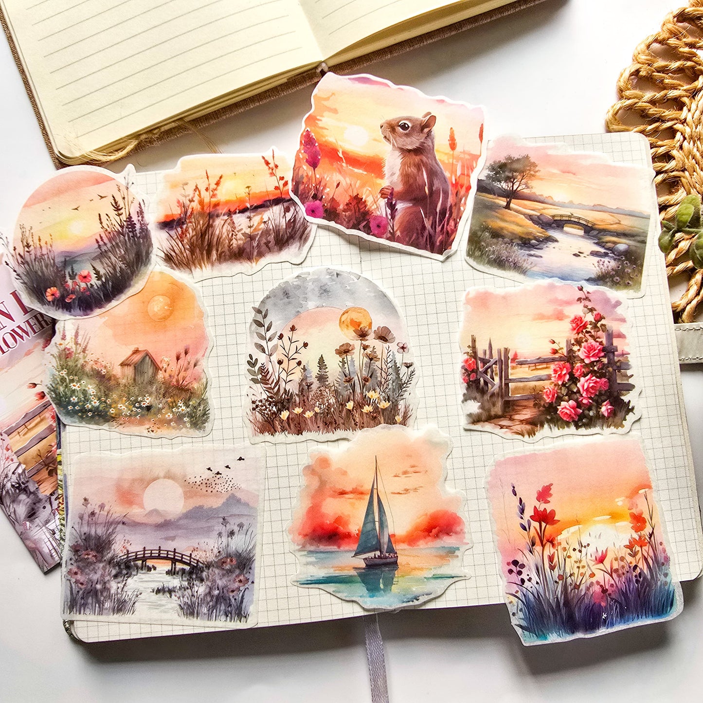 HHXZ601 - sticker package Flower Sea Boat Series Landscape Landscaping Special Oil and Paper Cut Film Handbook Material