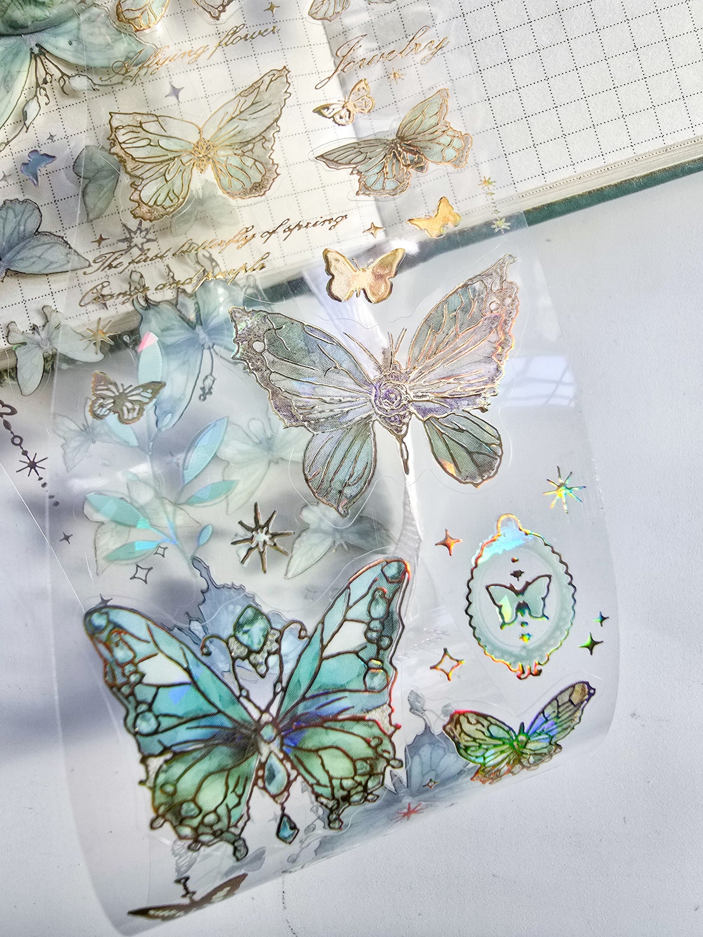 Mmk03H059 Sticker Roll| Foiled Butterfly Green | Pre Cut sticker