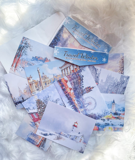 MHD-LXDJ001|Travel Winter|Translucent Washi Paper Sticker|Glitter Washi Paper 10 sheets|Winter Nature Theme|Blue