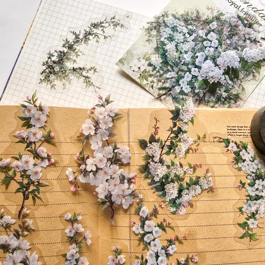 MZW23-TZ274-Dream Dance Sticker Pack Jade Leaves Series Plants and Flowers Handbook DIY Material Decoration Stickers 30 Sheets 6 Types