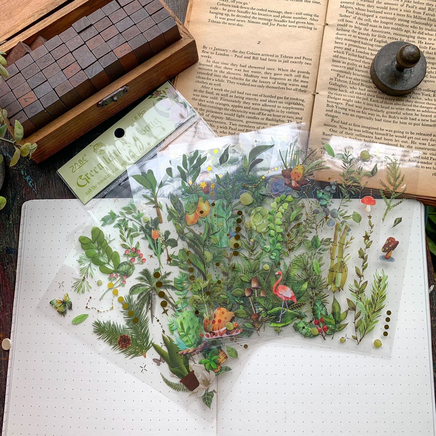 Slzg 403 PET Journal Paper Sticker green leaf - 8 sheets