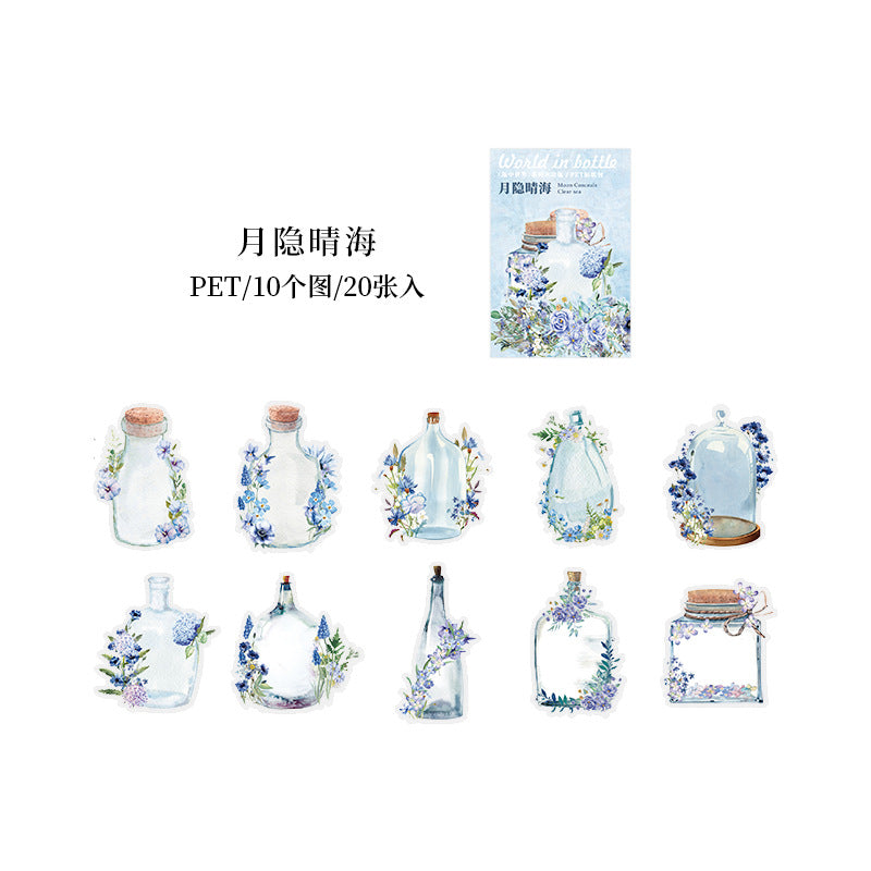 HGD-PZSJ005-Big Bottles with Foral Transparent PET Sticker | 10 Designs | 20 Stickers