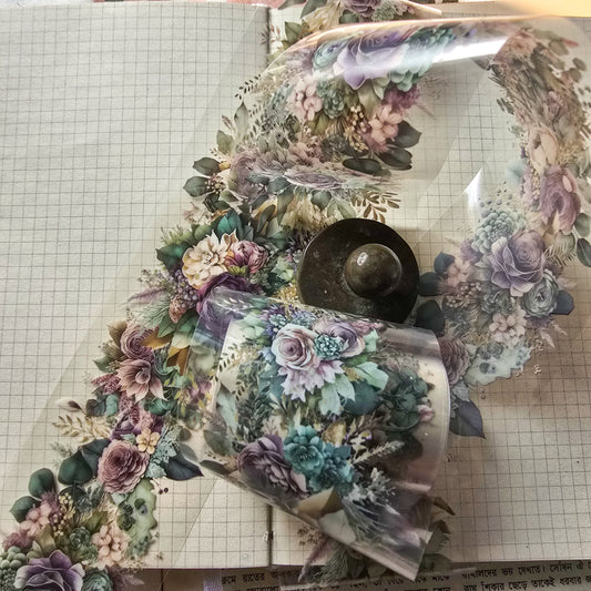 HHLN101 -E Flower Pet sticker Roll Green| Floral Journal Sticker Retro Pet sticker