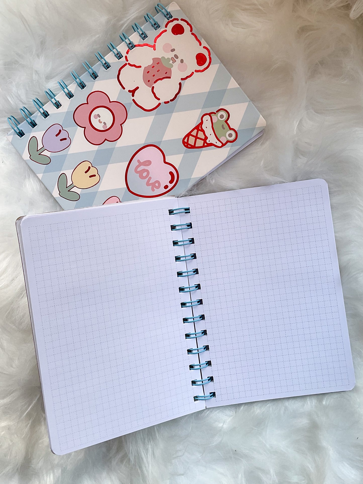 B501- |RF| Teddy Love Kawaii Dairy | Spiral binding |Square Grid Special Notebooks 80 Pages 17.5x12.5 cm |Spriral Cute Kawaii Character Diary