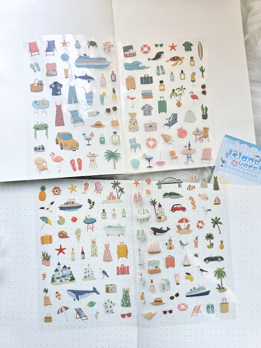Fsxq604|G-9| Island Vacation Pet Transparent Sticker | 150*100mm 4 Sheet