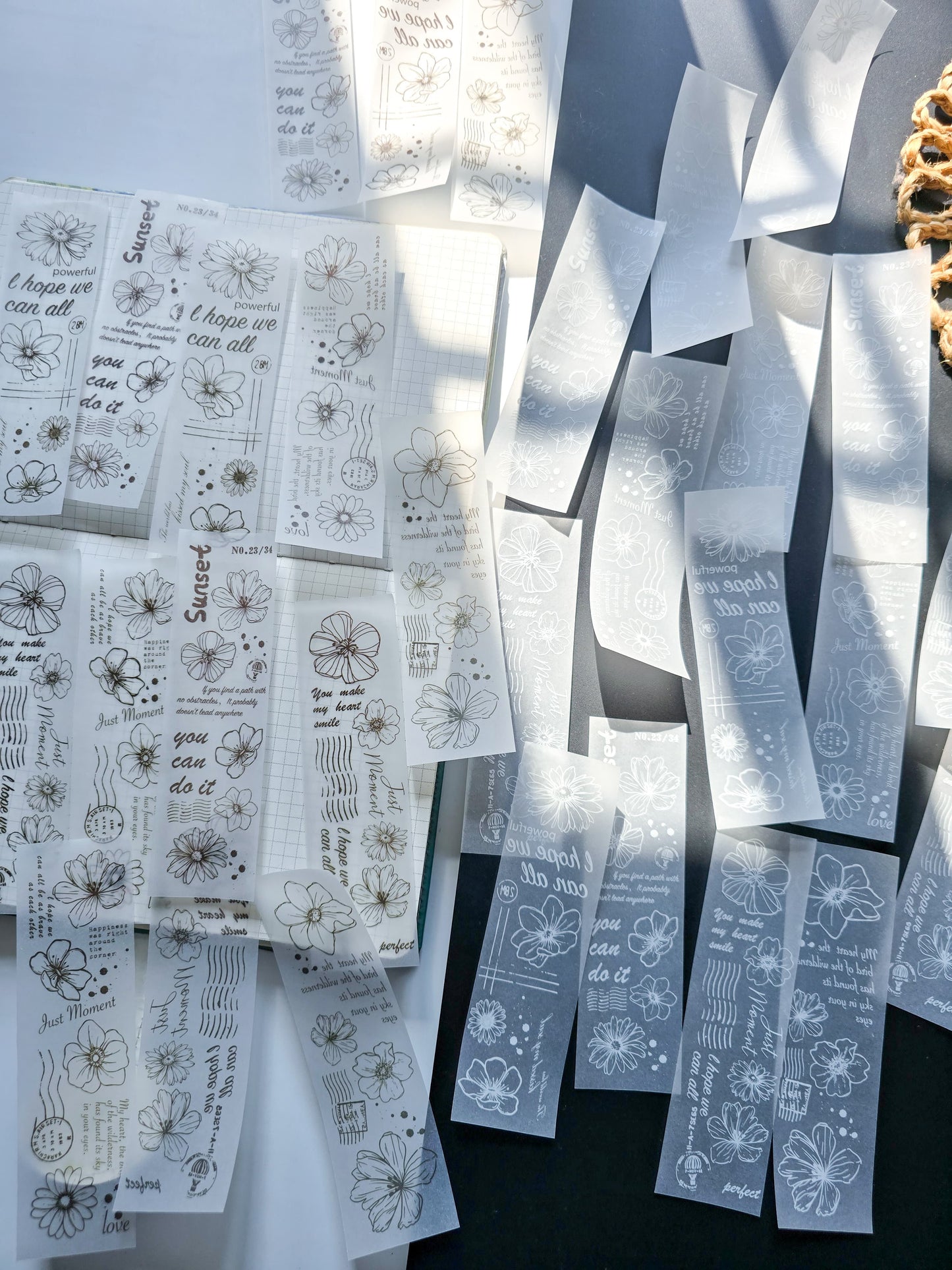 NNHY801 - sticker this murmur flower series creative retro sulphuric acid paper white ink hand account material 30 sheets into