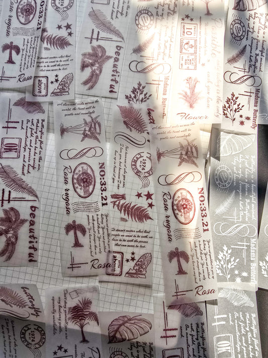 NNHY803 - sticker this murmur flower series creative retro sulphuric acid paper white ink hand account material 30 sheets into