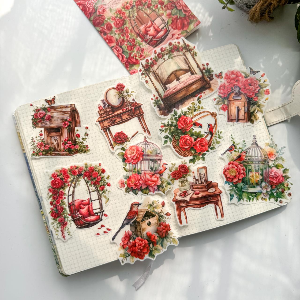 FHXY604 - sticker bag flowers elegant series special oil and paper hand curtain sticker background creative sticker