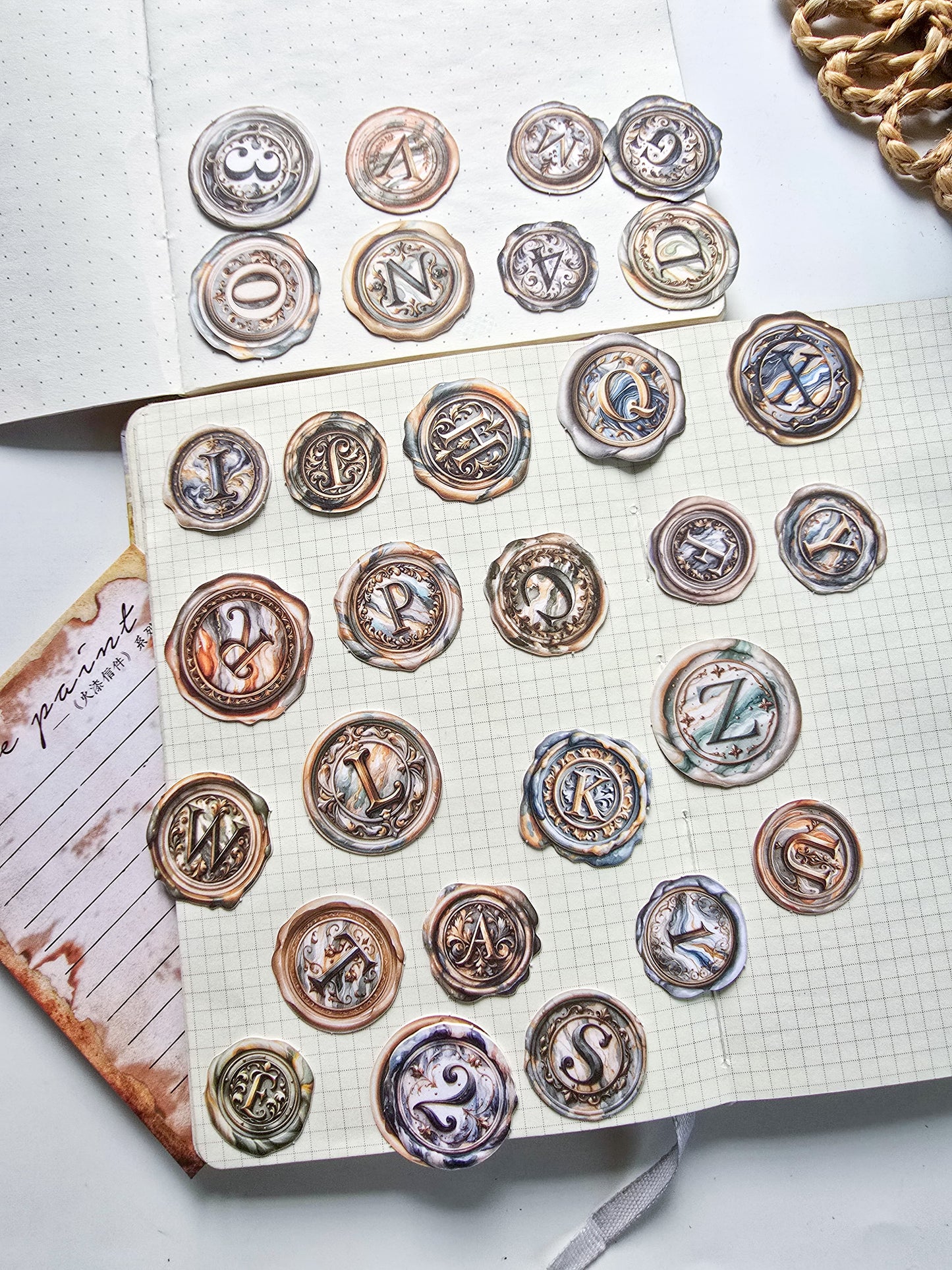 MHD-HQXJ001-Good day sticker pack wax letter series retro wax handbook decoration material stickers 30 pieces 4 types