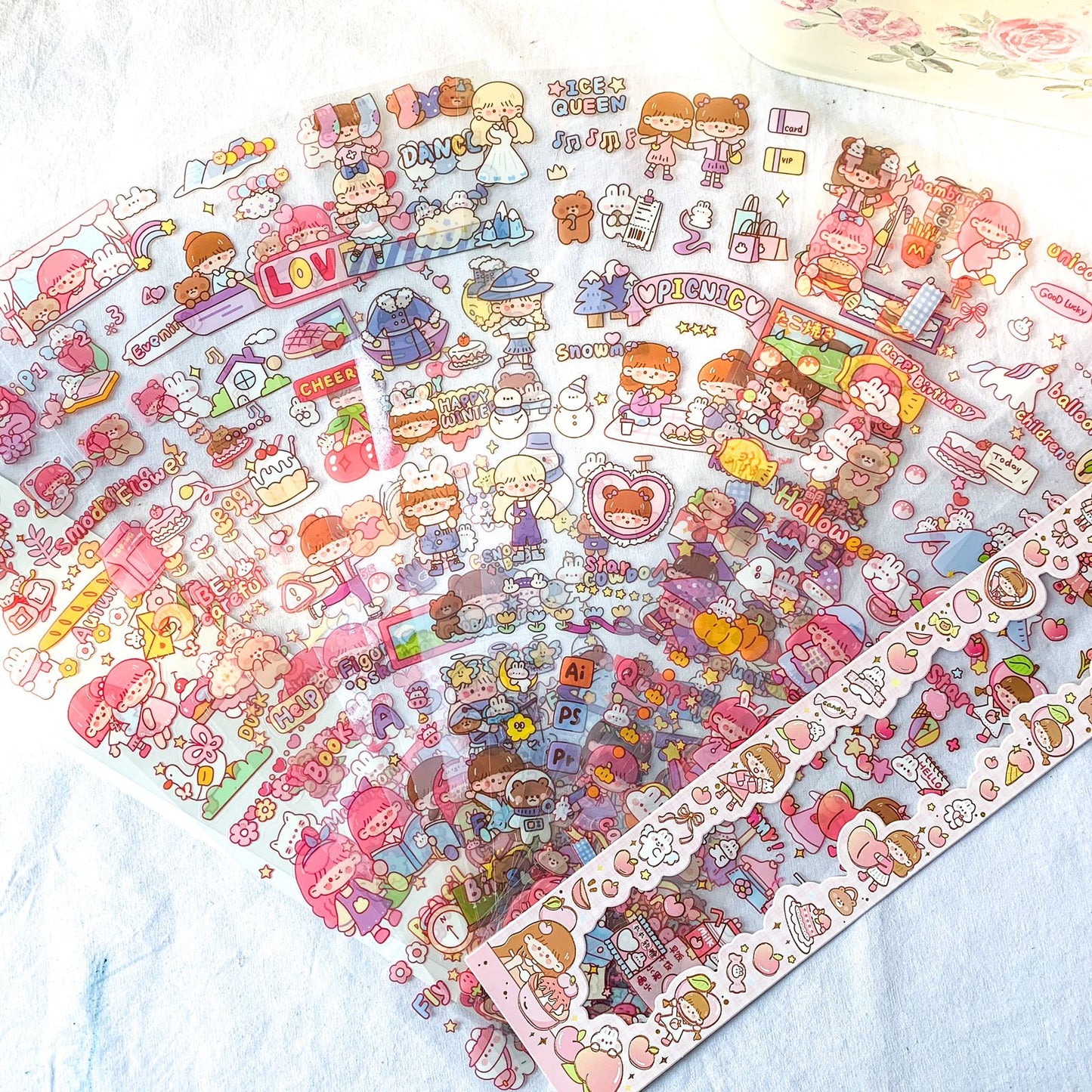 #8 Kawaii Long Sticker Set | Cute Stickers | 40*8cm | 20 Sheets