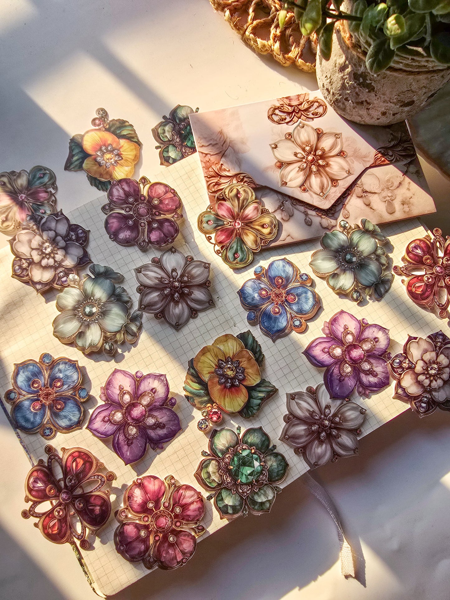 MG024-0964-Yan Ji stickers colorful glaze series butterfly gem small objects handbook decoration material 20 pieces 6 types|Gemestone Flower