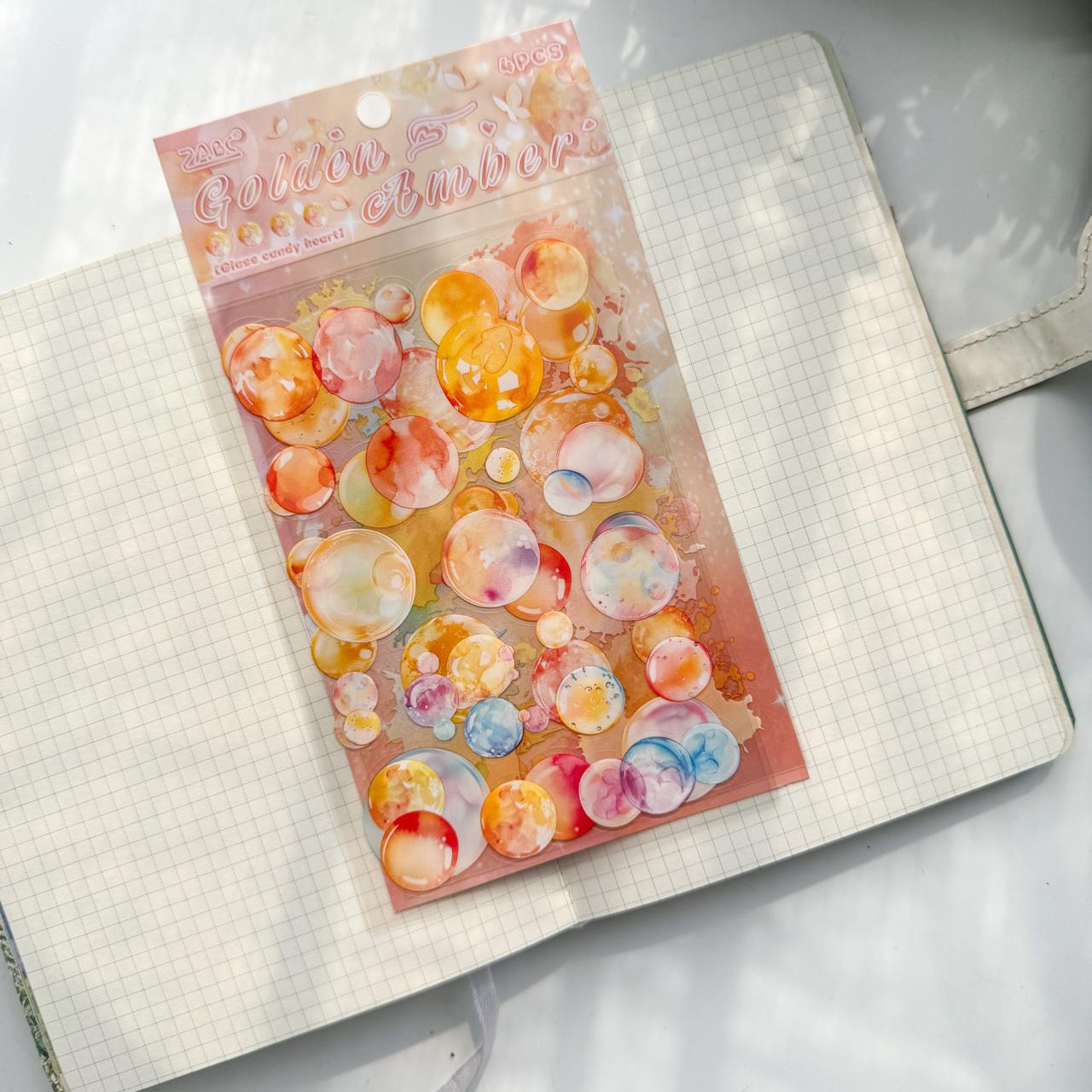 LLTX606 - pet stickers glass sugar heart series creative cut film stickers handbook material stickers 4 pieces