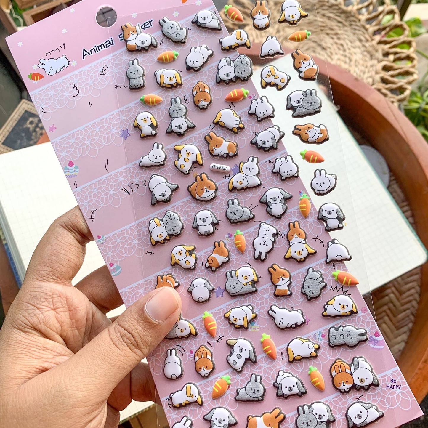 YTHB122 - 3D Fluffy Decorative Stickers Bunny | 1 sheet | Animal Stickers