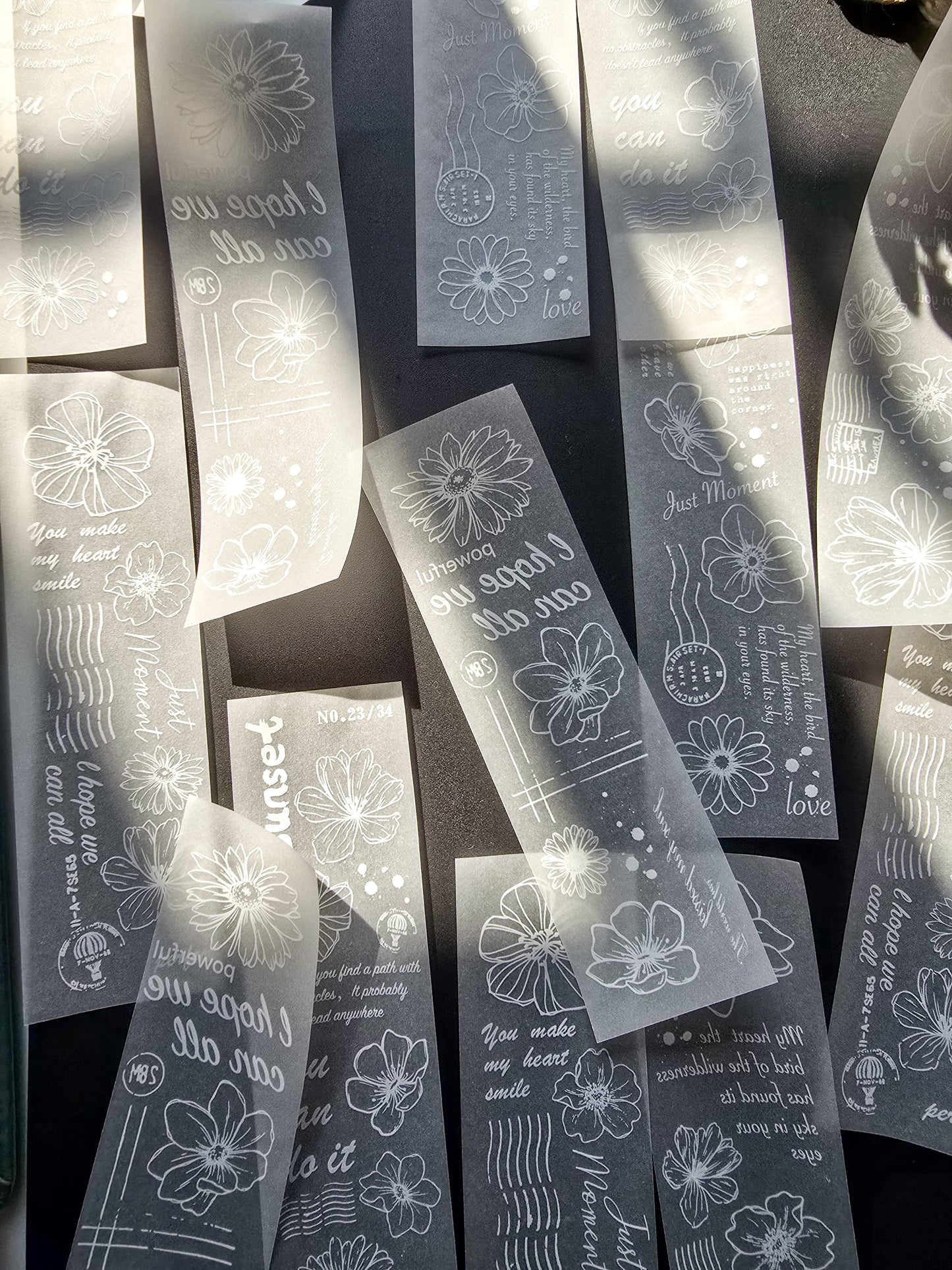 NNHY801 - sticker this murmur flower series creative retro sulphuric acid paper white ink hand account material 30 sheets into