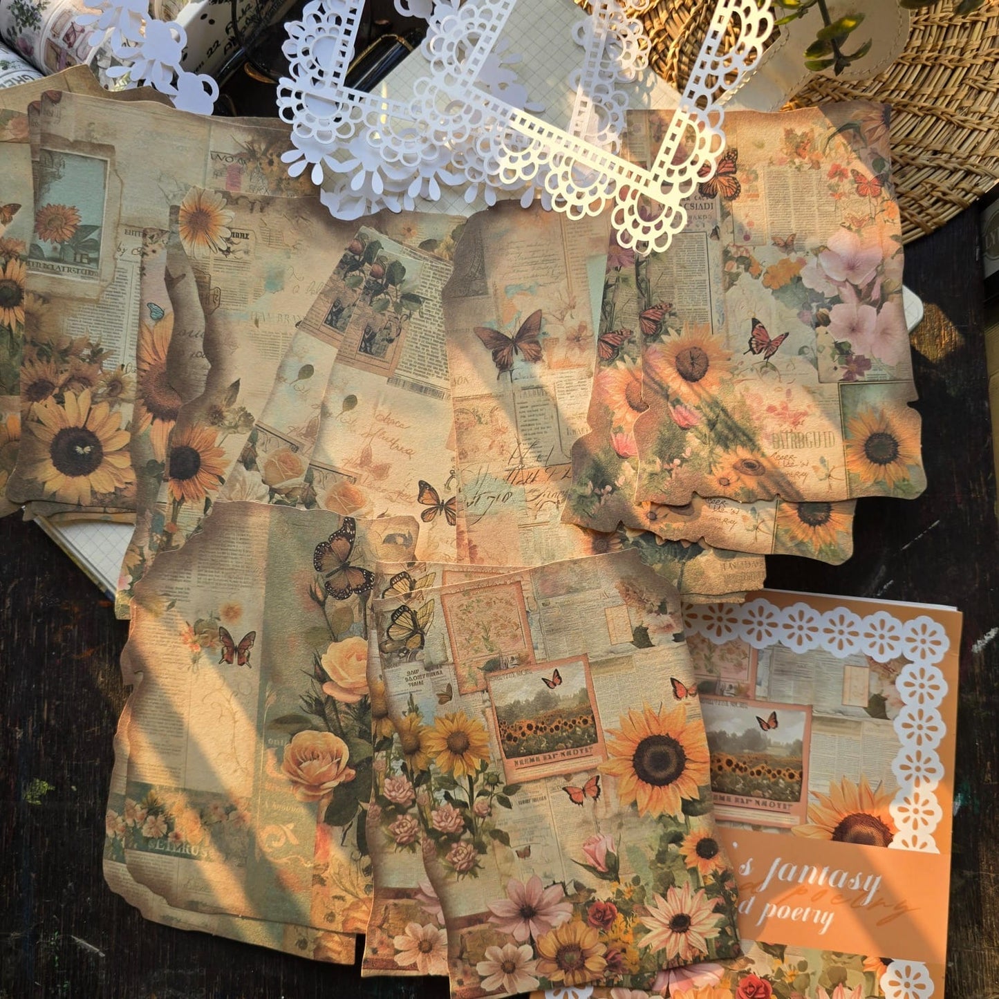 WZXC-BGLSJ006 Dark Phantom Material Paper Delier Fantasy Series Retro Burnt Style Notebook Material 24 Sheets 6 Types