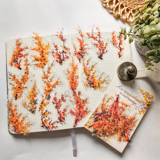 MZW23-TZ275-Dream Dance Sticker Pack Jade Leaves Series Plants and Flowers Handbook DIY Material Decoration Stickers 30 Sheets 6 Types