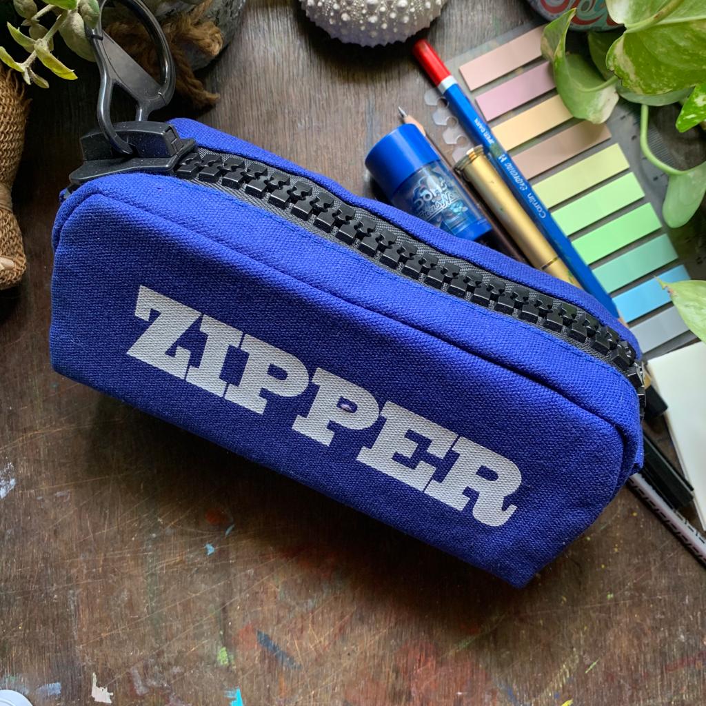 Pencil fabric bag royal blue zipper| size- 8X3X3.5 in