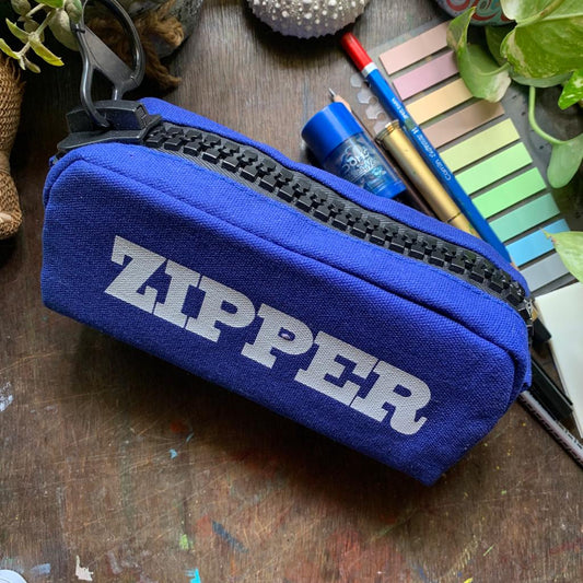 Pencil fabric bag royal blue zipper| size- 8X3X3.5 in