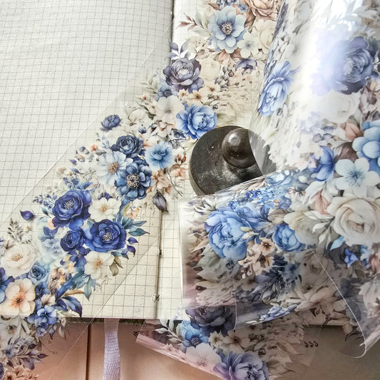 HHLN101 -A Flower Pet sticker Roll Blue | Floral Journal Sticker Retro Pet sticker