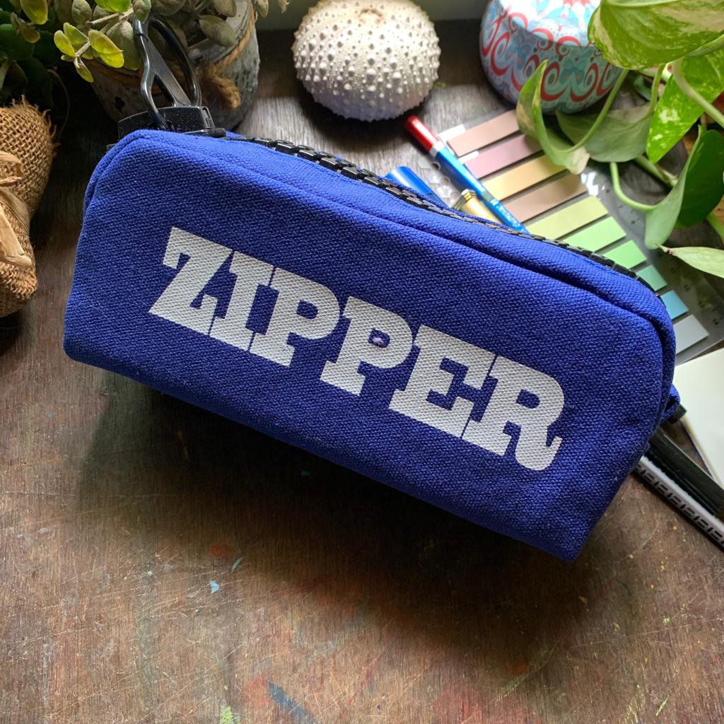Pencil fabric bag royal blue zipper| size- 8X3X3.5 in