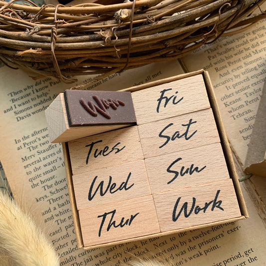Days of Week Wooden Stamp 8 Pcs ( stamp Size : 3.3x1.5x2.5 CM)