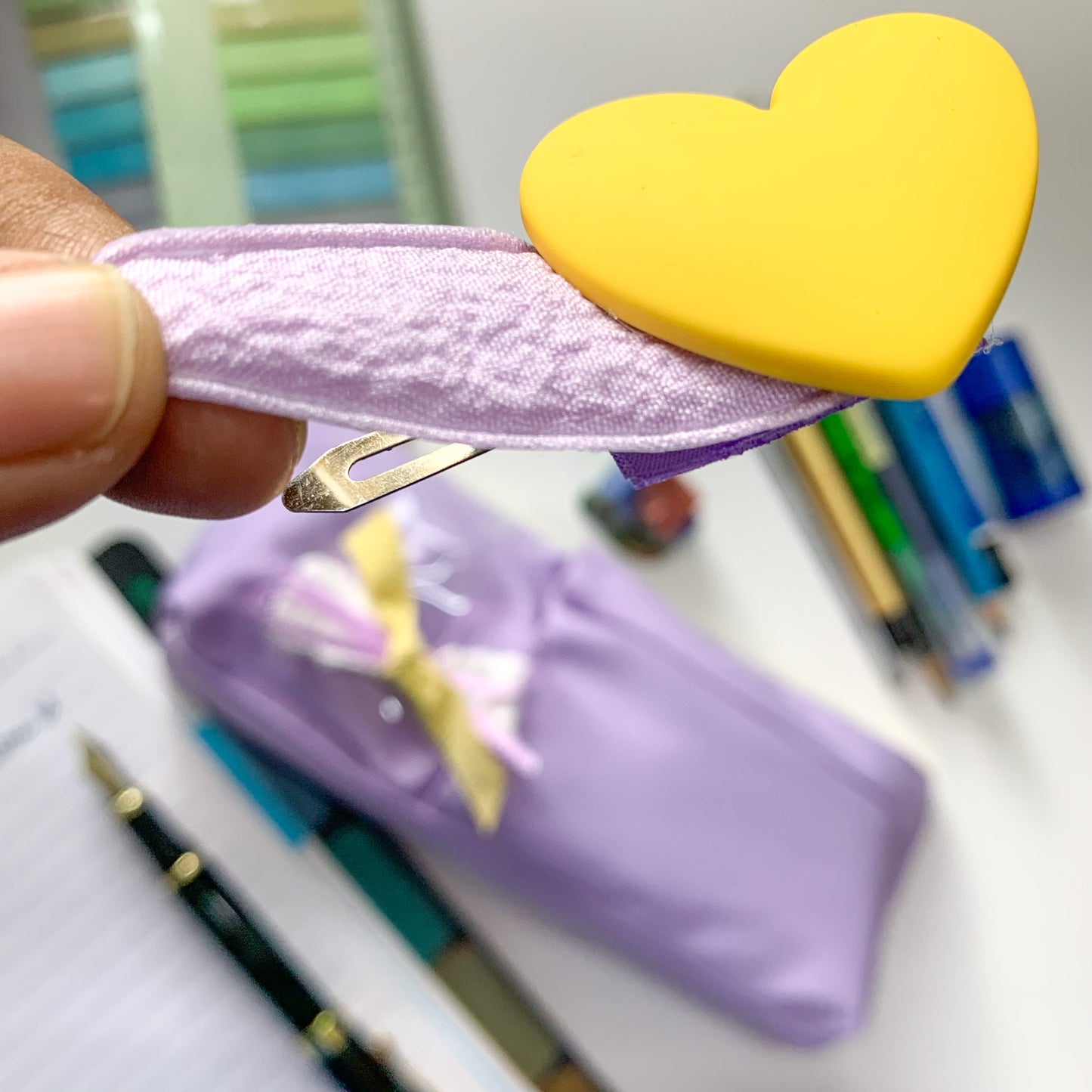 Pencil Fabric Bag With 2 Adorable Hair Clip Purple| 8X3 in