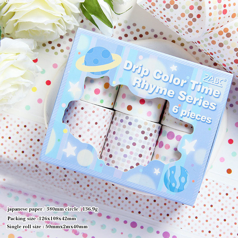 DCSYXL101 -Sticker Roll| boxed tape drip color time series Morandi landscaping basic dot loop stickers 6 rolls