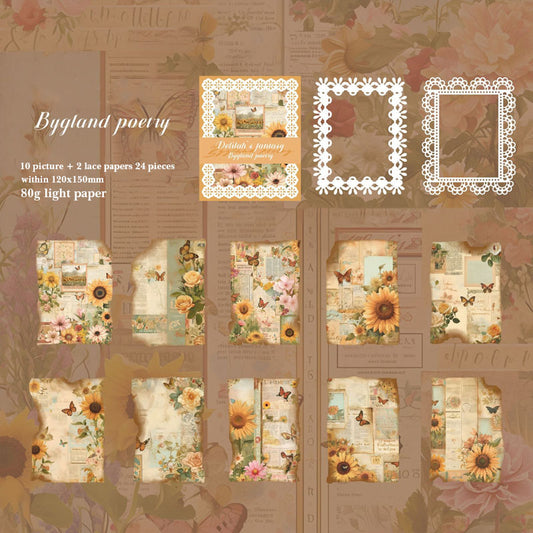 WZXC-BGLSJ006 Dark Phantom Material Paper Delier Fantasy Series Retro Burnt Style Notebook Material 24 Sheets 6 Types