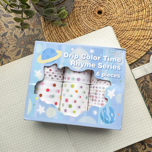DCSYXL101 -Sticker Roll| boxed tape drip color time series Morandi landscaping basic dot loop stickers 6 rolls