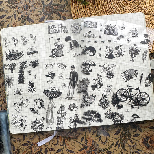 EYSY0404 - 100 sheets sticker box black & white|sticker candy heart langu series children cute sticker waterproof pet hand account diy film card