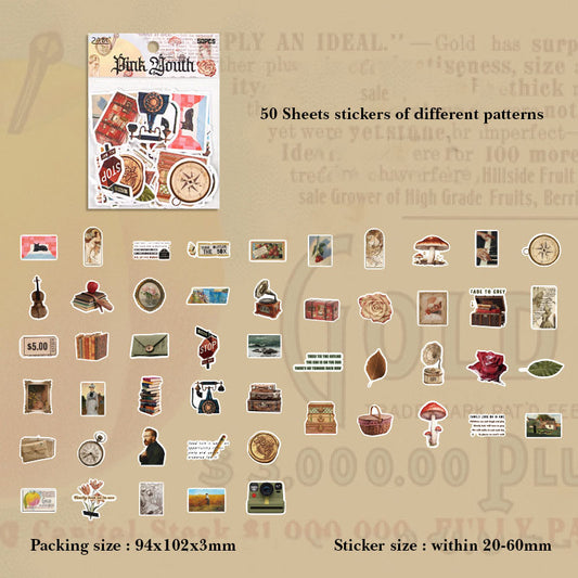 FGHSJ605 - sticker bag retro recycling set series hand account material mobile phone box creative stickers