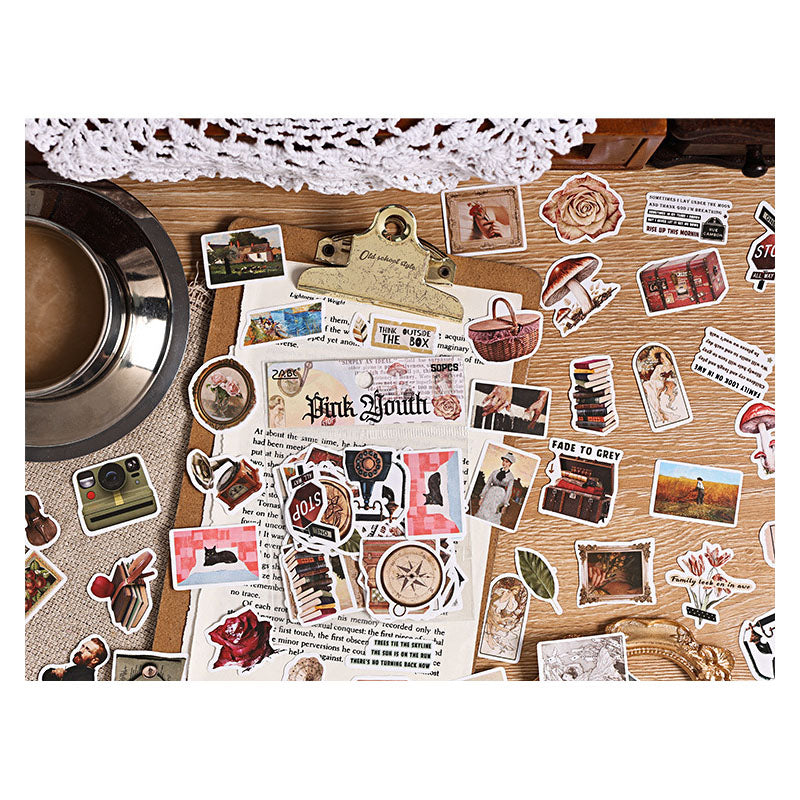 FGHSJ605 - sticker bag retro recycling set series hand account material mobile phone box creative stickers