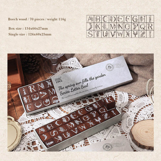 FHLY202 - Cross Border ZABC Flowers Brush Series Beech Seal Letter Hand Curtain Seal Retro Wooden Numbers