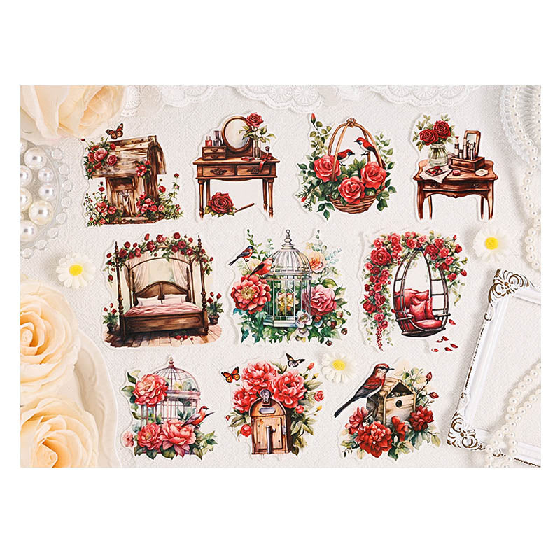 FHXY604 - sticker bag flowers elegant series special oil and paper hand curtain sticker background creative sticker