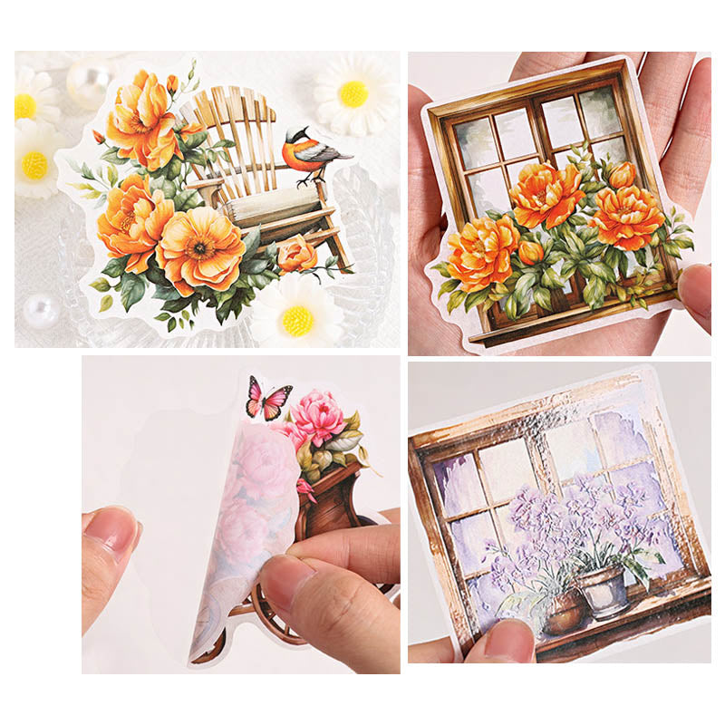 FHXY604 - sticker bag flowers elegant series special oil and paper hand curtain sticker background creative sticker