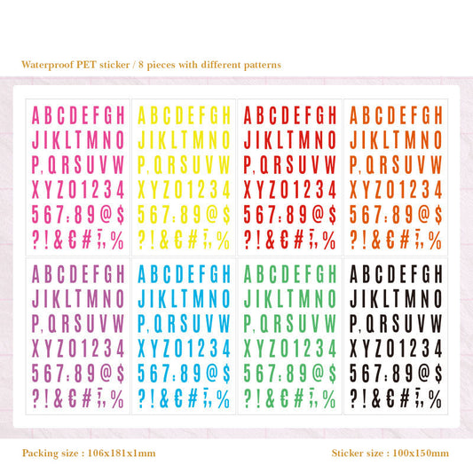 CHZM601 - sticker rainbow alphabet series creative English film hand curtain pet material sticker 8 into