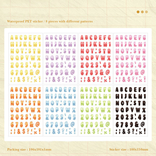 CHZM605 - sticker rainbow alphabet series creative English film hand curtain pet material sticker 8 into