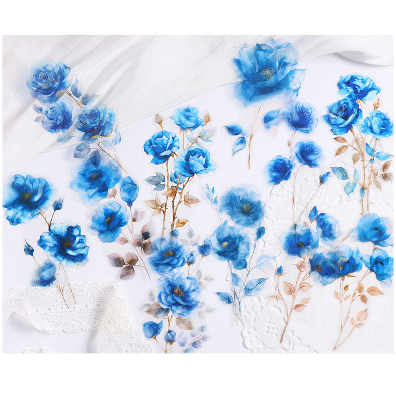 HCMG602 - sticker pack rainbow rose series of flowers waterproof pet hand account material sticker 15 into(Blue)