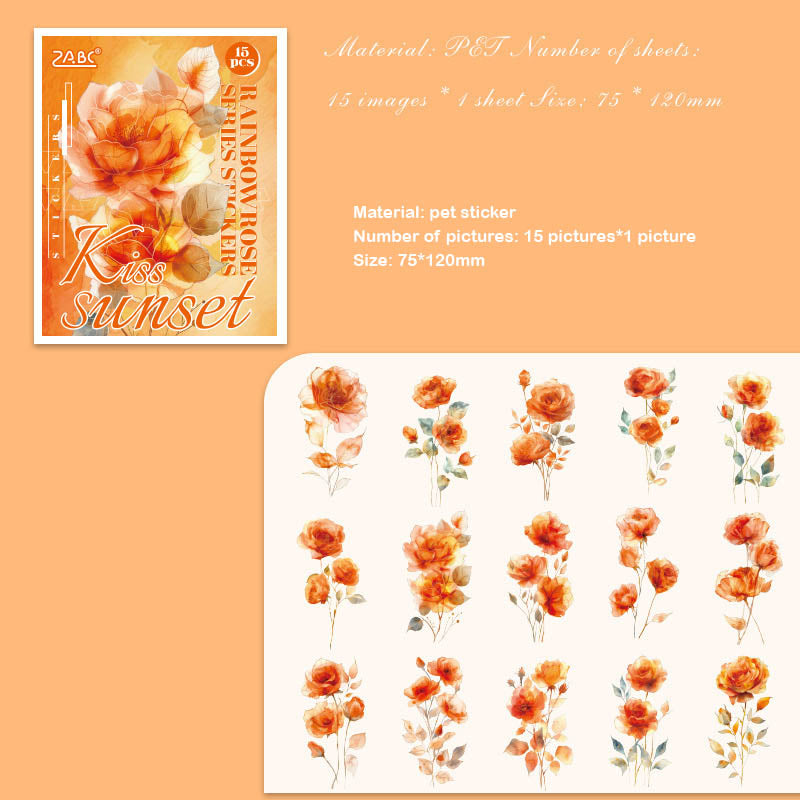 HCMG605 - sticker pack rainbow rose series of flowers waterproof pet hand account materi sticker 15 into(Orange)
