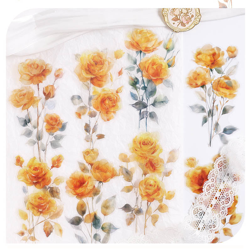 HCMG605 - sticker pack rainbow rose series of flowers waterproof pet hand account materi sticker 15 into(Orange)
