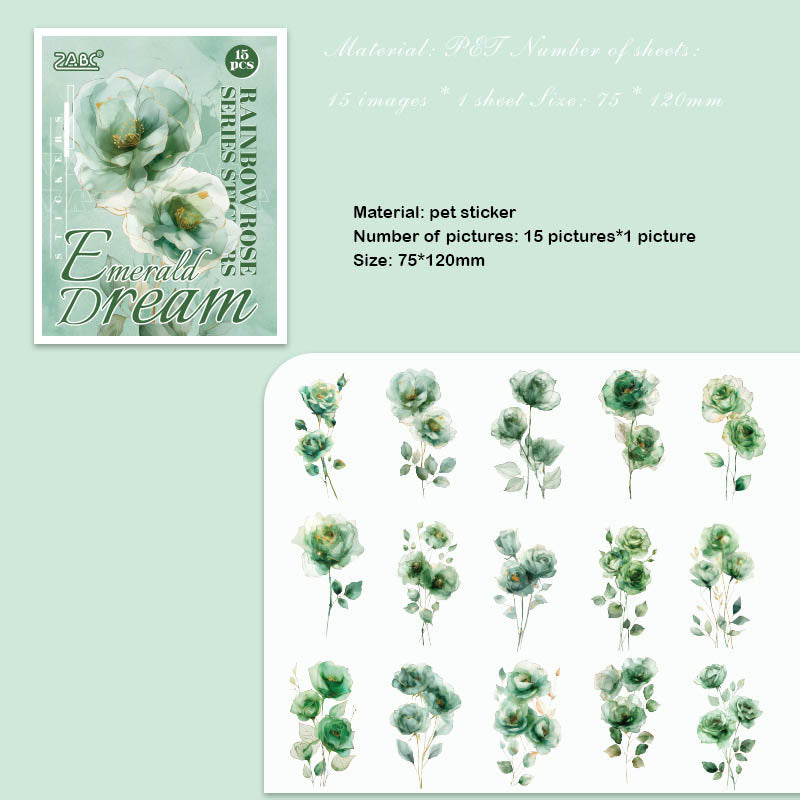 HCMG606 - sticker pack rainbow rose series of flowers waterproof pet hand account material sticker 15 into(Green)