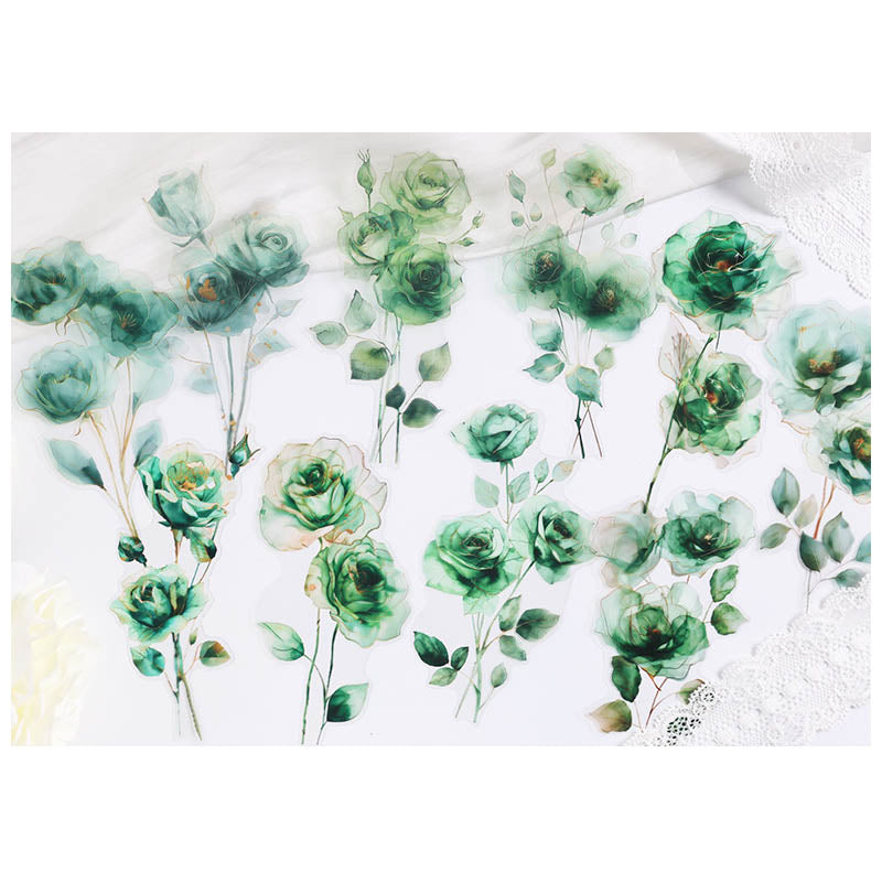 HCMG606 - sticker pack rainbow rose series of flowers waterproof pet hand account material sticker 15 into(Green)