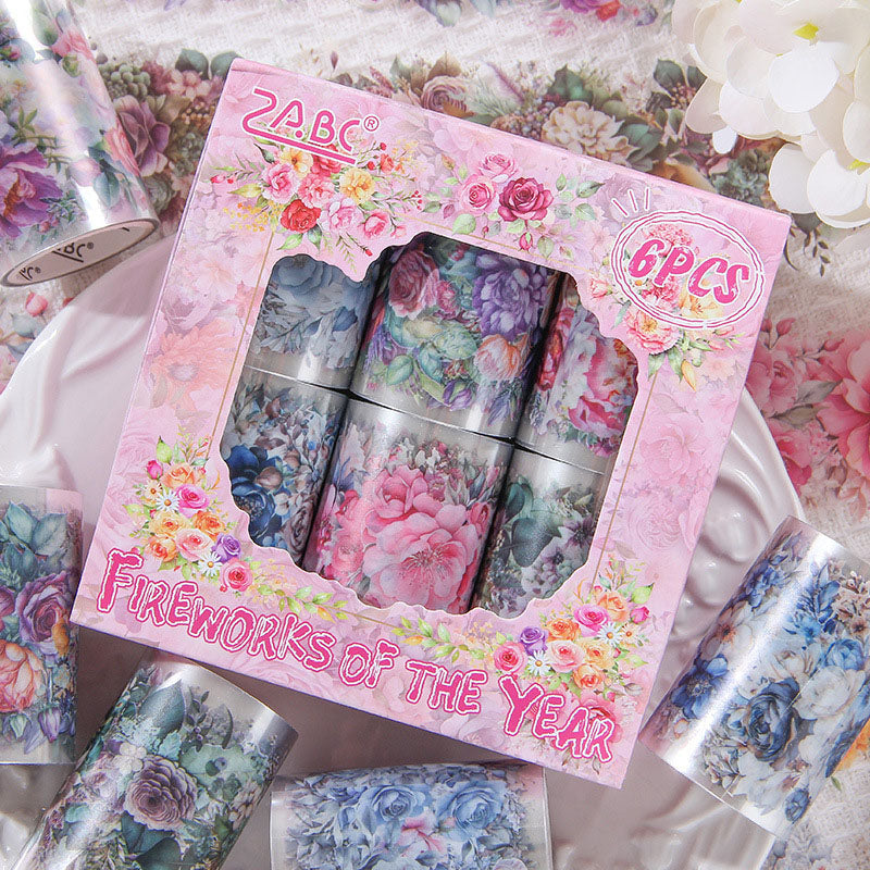 HHLN101 -Sticker Roll| boxed tape fireworks fleeting series retro pet flower landscaping handbook material circulation stickers