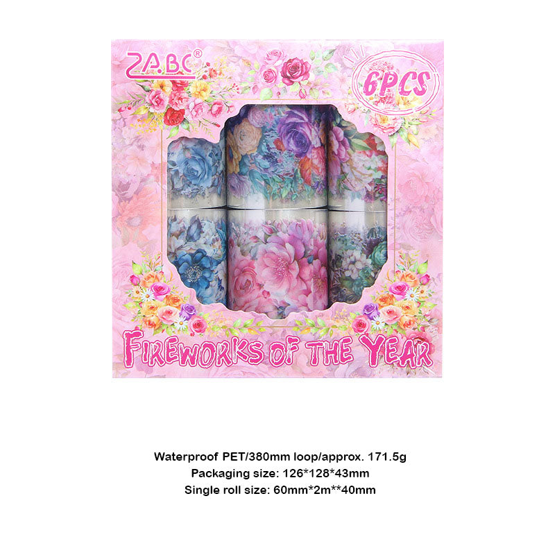 HHLN101 -Sticker Roll| boxed tape fireworks fleeting series retro pet flower landscaping handbook material circulation stickers