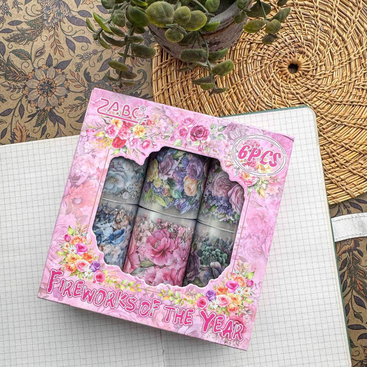 HHLN101 -Sticker Roll| boxed tape fireworks fleeting series retro pet flower landscaping handbook material circulation stickers