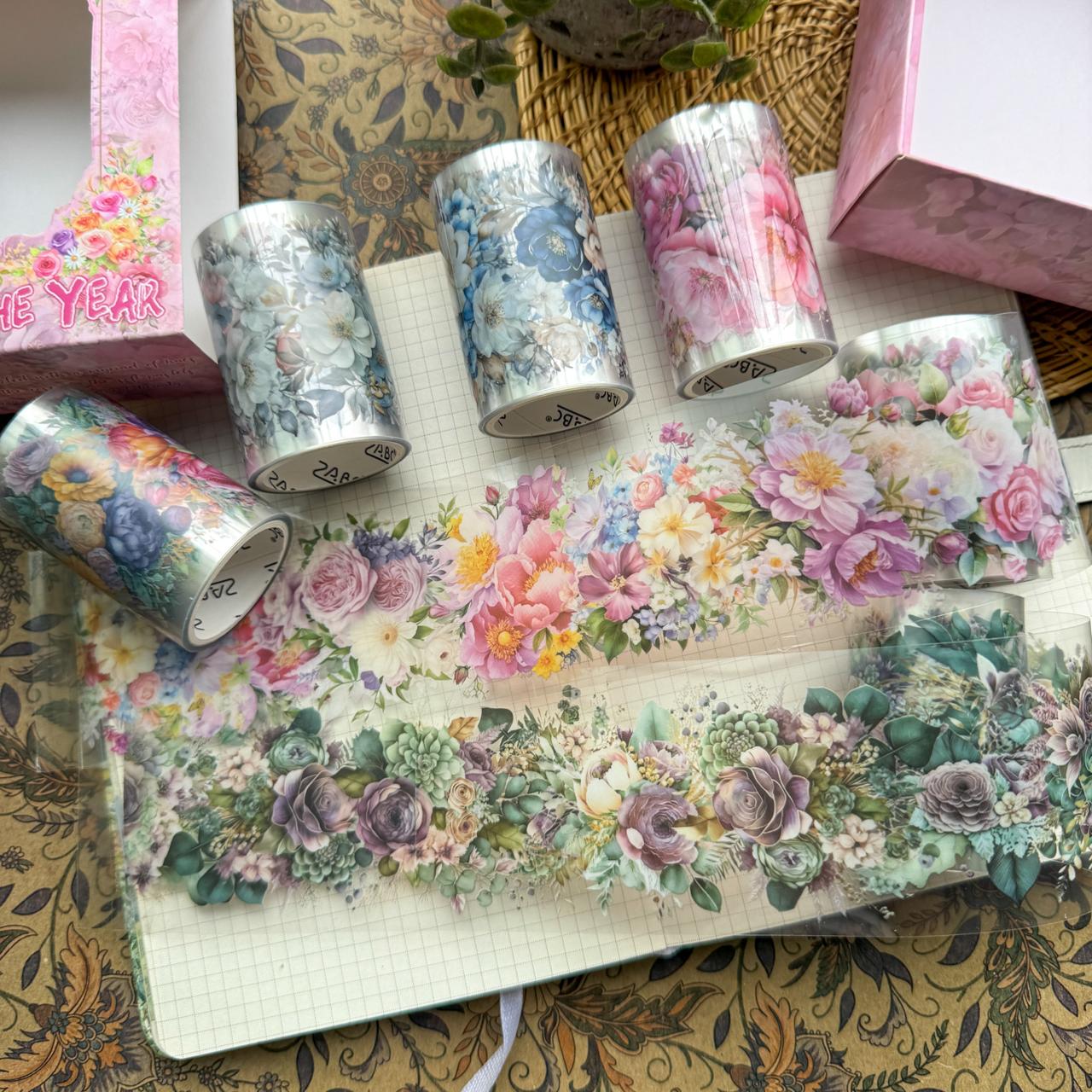 HHLN101 -Sticker Roll| boxed tape fireworks fleeting series retro pet flower landscaping handbook material circulation stickers